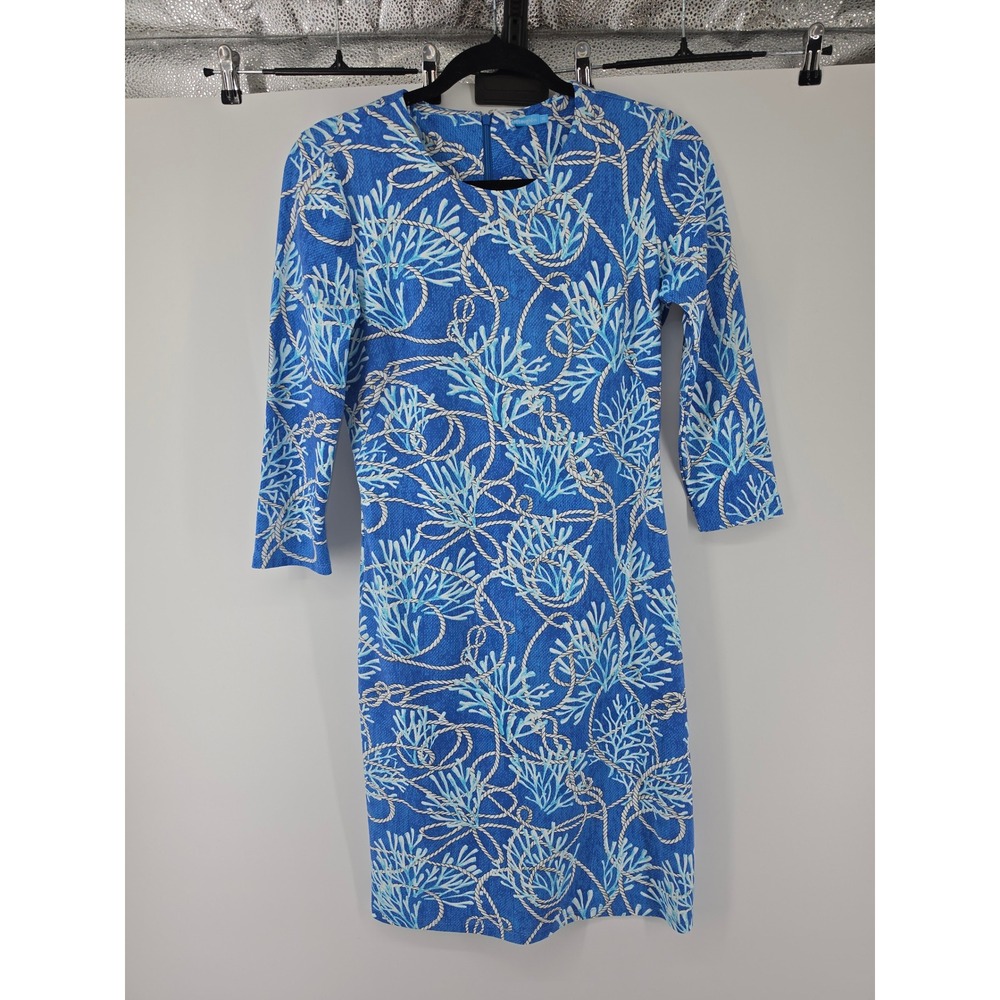 J.McLaughlin Sophia Dress Aqua Sanibel Rope Blue Sheath XS 0076073830